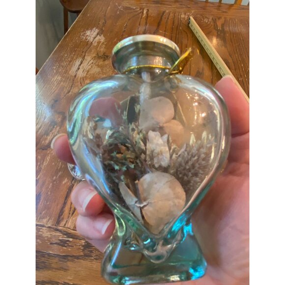 Lot Of 3 Vintage Glass Oil Lamps With Dried Flowers & Heart-Shaped Design Boho D - Picture 7 of 12